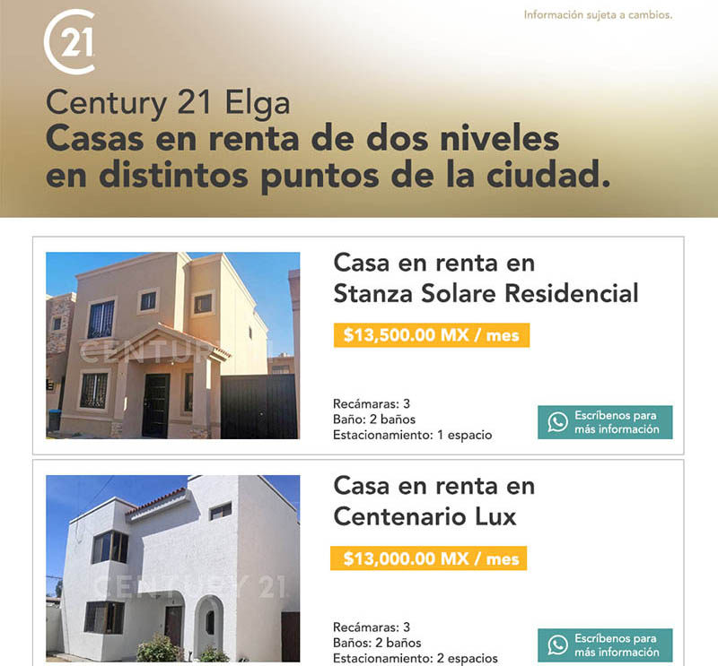 Century 21 Elga Casas de dos pisos en renta en distintos puntos de la  ciudad - Cuposon