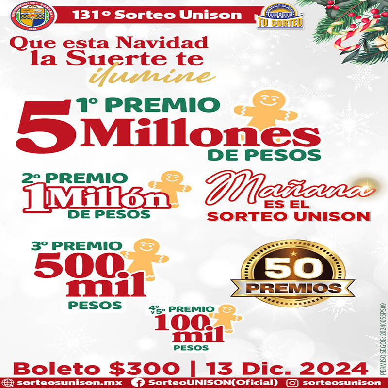 SORTEOS UNISON ¿QUÉ HARÍAS CON 5 MILLONES DE PESOS? 1° PREMIO SORTEOS ...